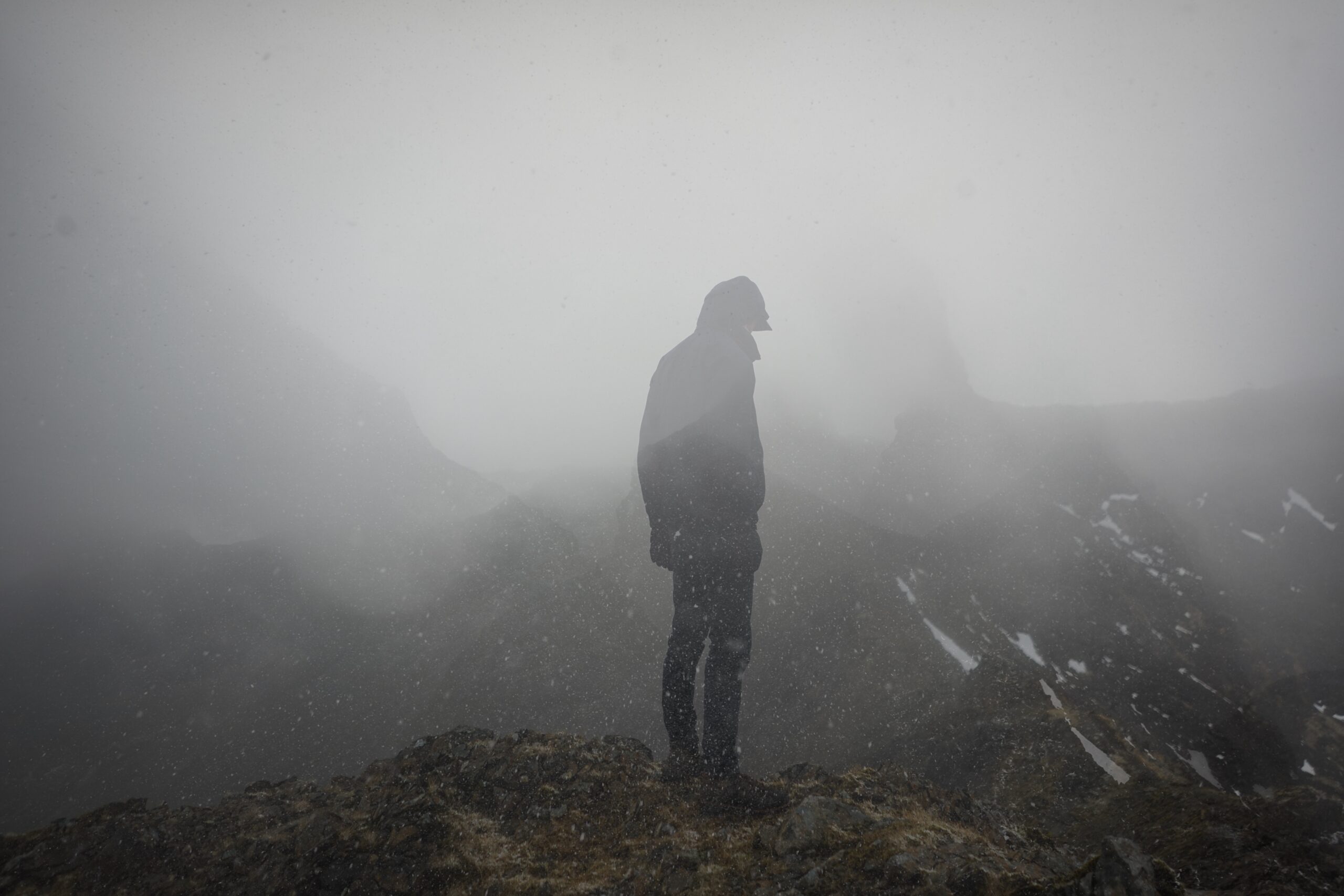 Person standing in fog