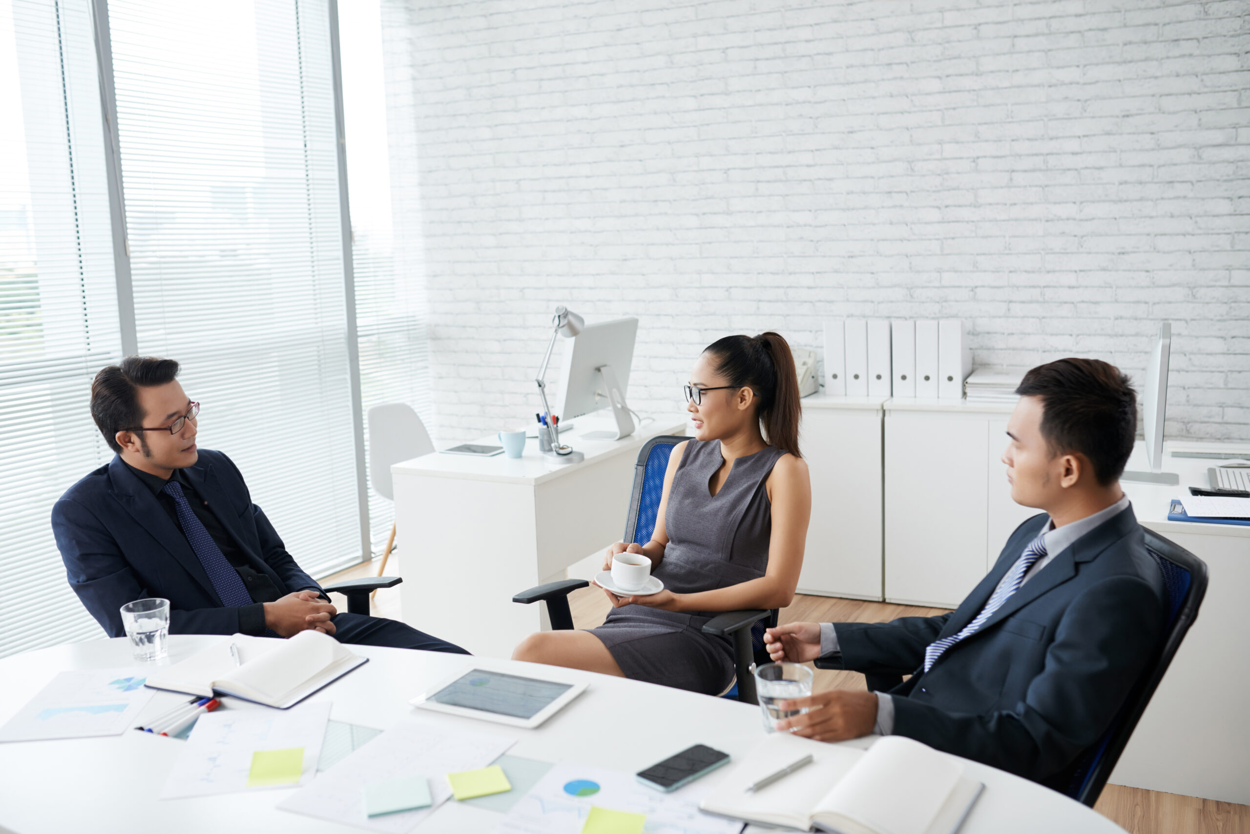 Team meeting discussion in office