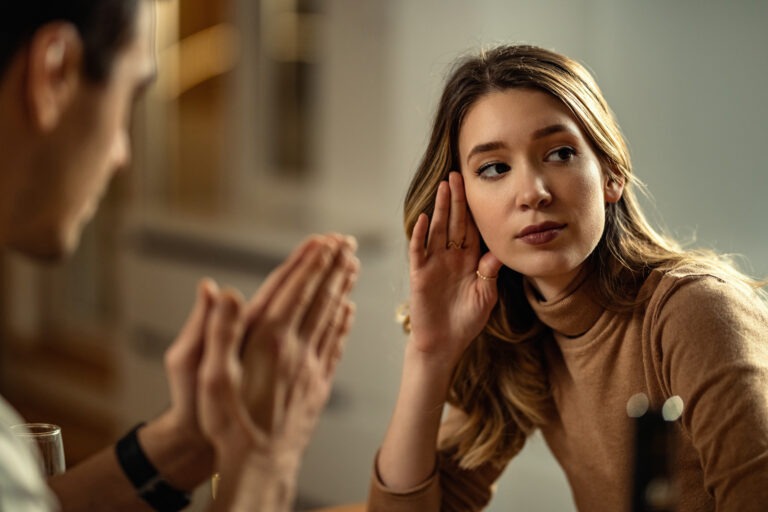 Woman listening in conversation